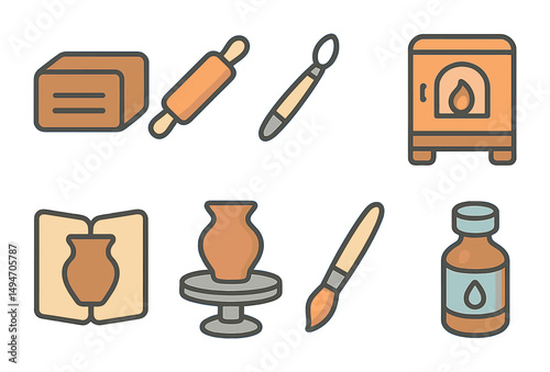 Home crafts linear icons set – pottery, painting and diy activity symbols