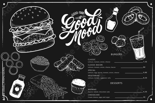 Gourmet fresh delicious homemade hamburger menu.