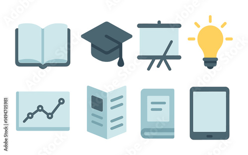 Education and learning icons set – flat, outline, academic symbols and resources