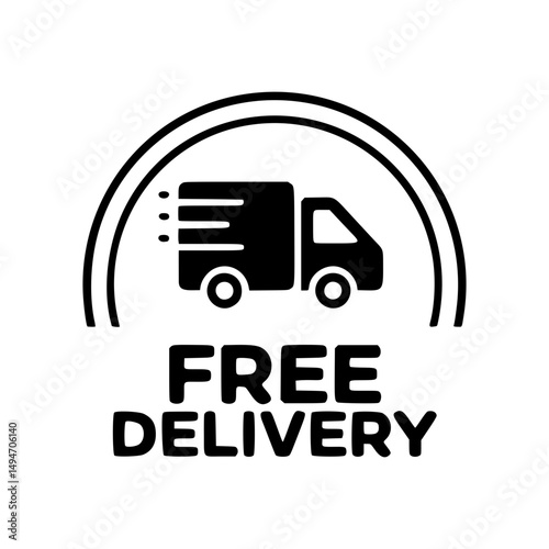 Free Delivery Icon with Moving Van Sign
