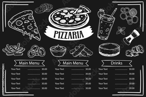 Pizza Menu Chalkboard Background. Vector.