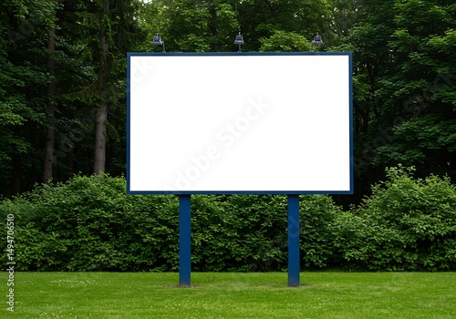 Blank Billboard in a Lush Green Forest Setting