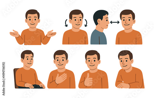 Body language linear icons set – outline, gesture, communication symbols