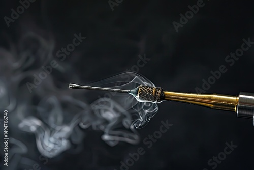 Heated soldering iron with smoke from the sting of burning rosin  Photo on a black background