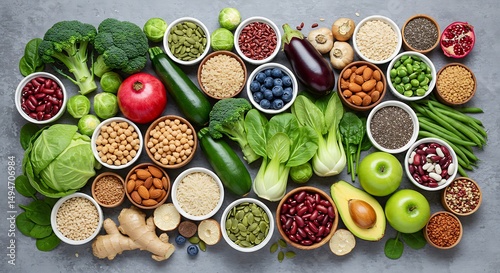 Healthy Eating Variety of Fresh Fruits Vegetables Grains and Seeds