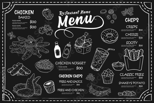Fried chicken. Fast food menu design elements.