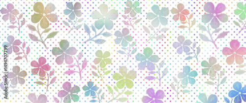 An illustration of rainbow-colored flowers, a background illustration with colorful flowers on a  white background, a fantastical illustration of a flower field