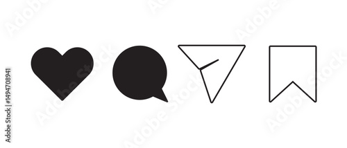 Icons like comment, share, save, like media button. Outline icon heart arrow direct message interface message minimalist