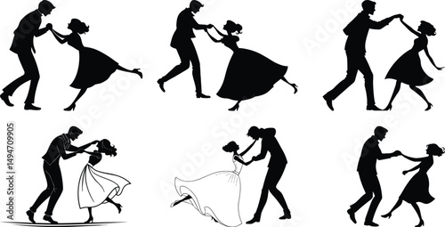Elegant Dance Silhouettes, Ballroom, Tango, and Waltz in Motion