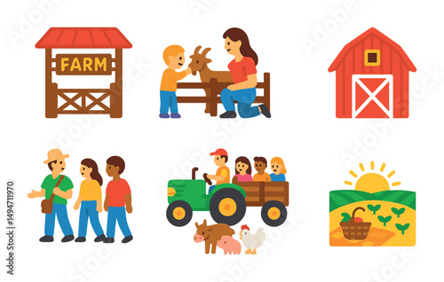 Farm life flat icons set – agricultural, rural, countryside symbols