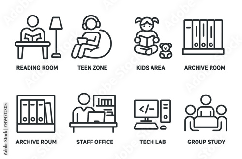 Library and education line icons set – outline, study and learning symbols