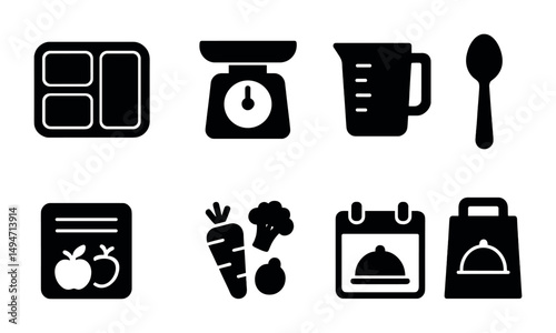 Kitchen and cooking solid icons set – culinary, utensils, food preparation graphics