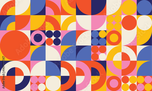 Mosaic Geometric Shape in Vibrant Color Grid PatternBackground for graphic, Colorful seamless pattern