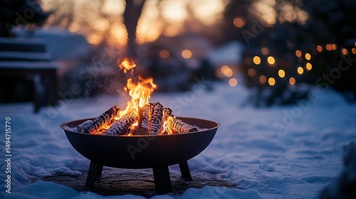 Winter Fire Pit: Cozy Flames in Snowy Scene
