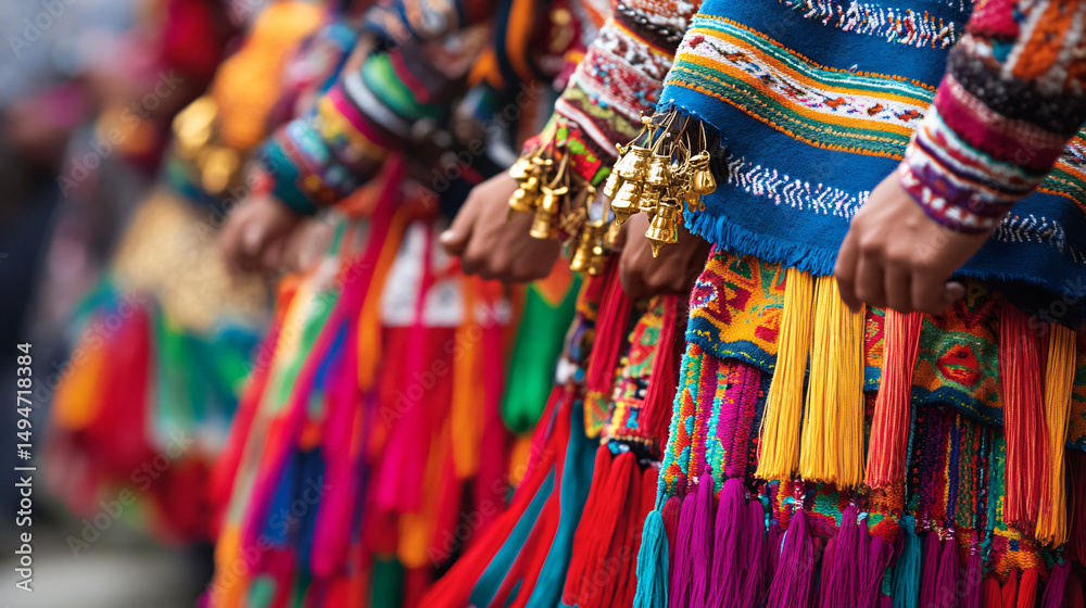 Fototapeta premium The Inti Raymi Festival radiates through the high-altitude Andean realm, where tradition and reverence meet in a dazzling spiritual tapestry