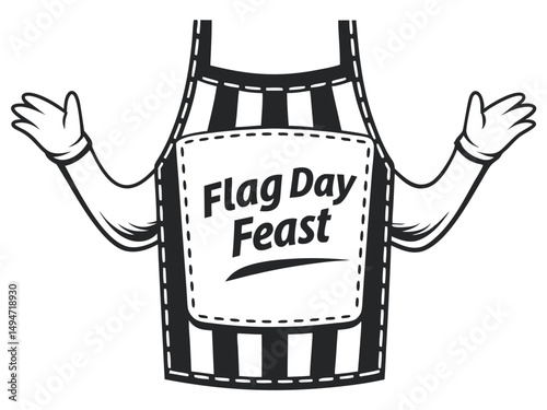 Stripped Cooking Apron with Open Hands Celebrating Flag Day Feast, Isolated Vector                                                                    