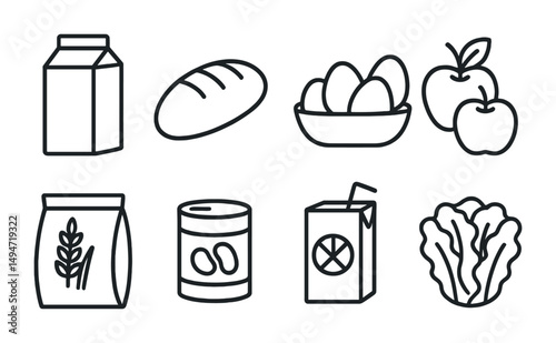 Grocery and food line icons set – outline, linear, supermarket essentials
