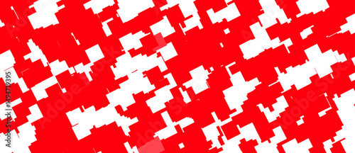 Red and White Abstract Camouflage Pattern with Irregular Shapes.