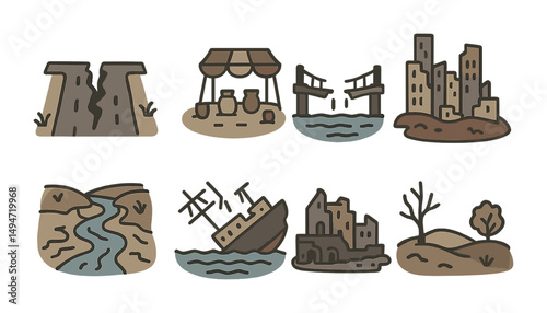 Ancient civilization icons set – flat, filled, history and archaeology symbols