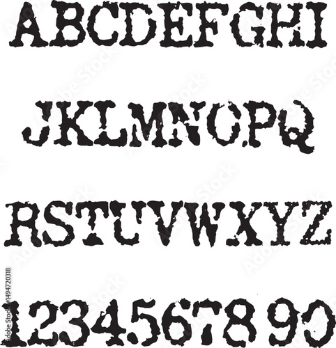 Distressed typewriter typography font lettering ABC cartoon vector text