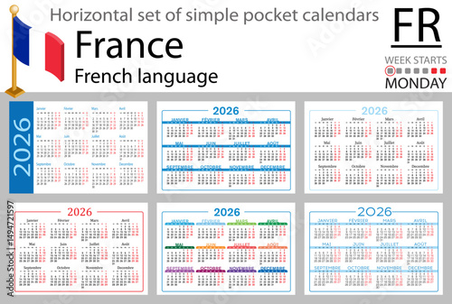French horizontal Set of pocket calendars for 2026