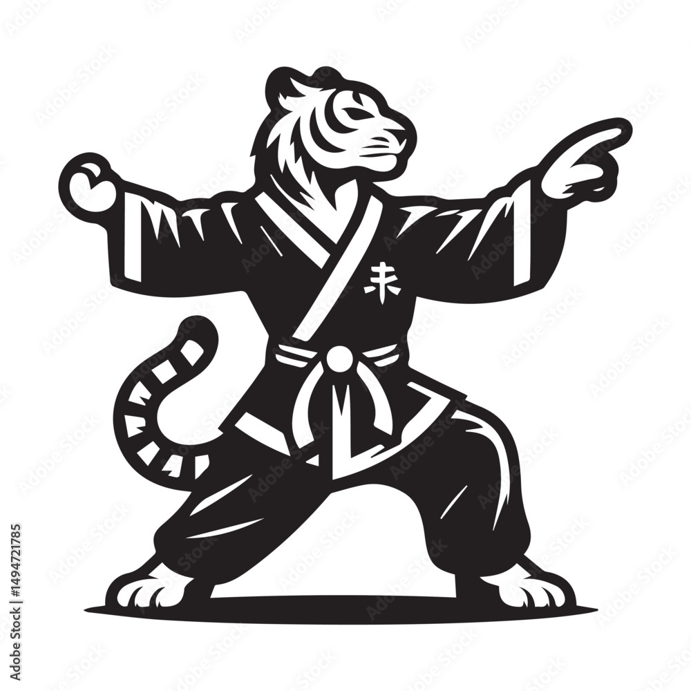 Fototapeta premium Wild Kungfu Tiger Emblem – Sport Style Animal Logo Vector