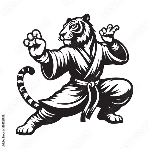 Wild Kungfu Tiger Emblem – Sport Style Animal Logo Vector