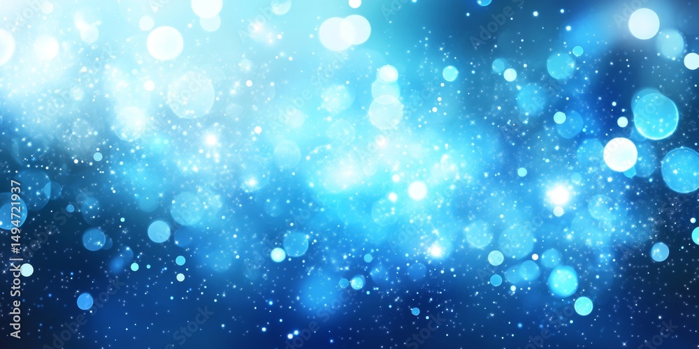 Obraz premium Abstract Festive Blue Glowing Background with Blurred Christmas Lights and Elegant Bokeh Effect