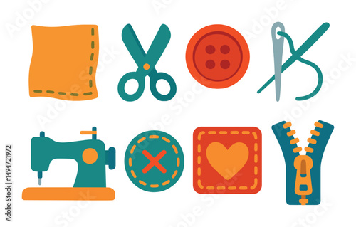 Sewing and craft flat icons set – stitching, needlework and diy elements