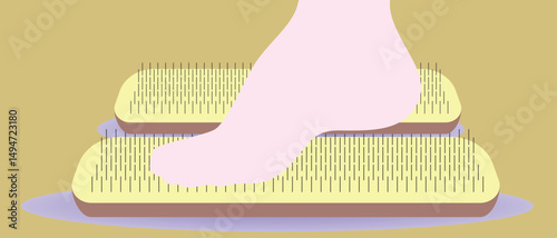 Board with nails as alternative therapies in holistic health and mental well being, flat vector stock illustration