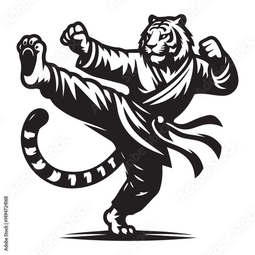 Tiger Kung Fu Master Logo – Powerful Animal Character in Combat Pose
