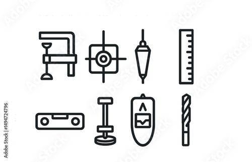 Construction tools line icons set – outline, linear, building and measurement symbols