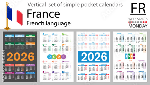 French vertical Set of pocket calendars for 2026