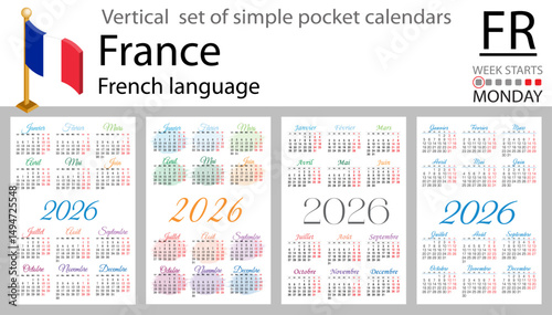 French vertical Set of pocket calendars for 2026