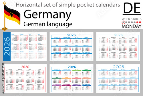 German horizontal Set of pocket calendars for 2026