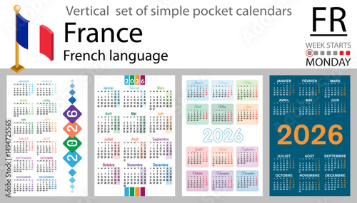 French vertical Set of pocket calendars for 2026