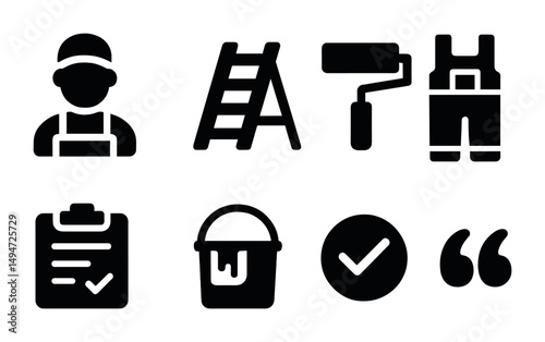 Home renovation solid icons set – tools, construction, diy symbols
