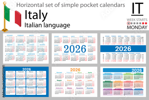 Italian horizontal Set of pocket calendars for 2026