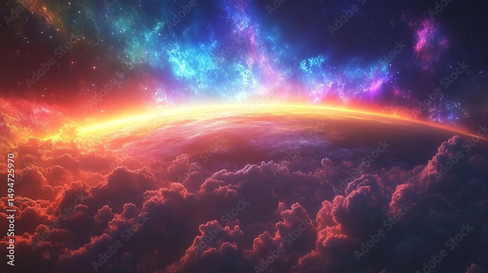 Fototapeta premium A glowing aurora lighting up an alien sky with breathtaking colors