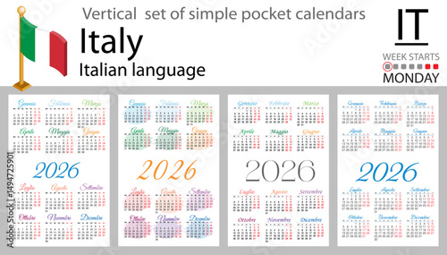 Italian vertical Set of pocket calendars for 2026