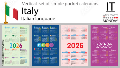 Italian vertical Set of pocket calendars for 2026