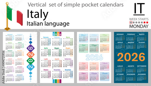 Italian vertical Set of pocket calendars for 2026