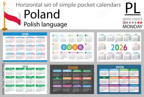 Polish horizontal Set of pocket calendars for 2026