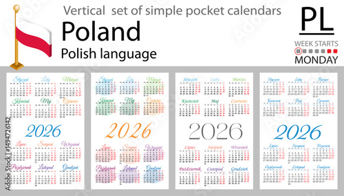 Polish vertical Set of pocket calendars for 2026