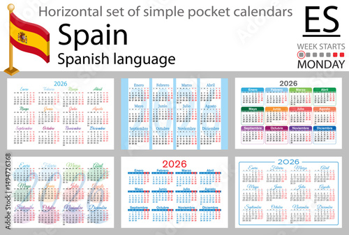 Spanish horizontal Set of pocket calendars for 2026
