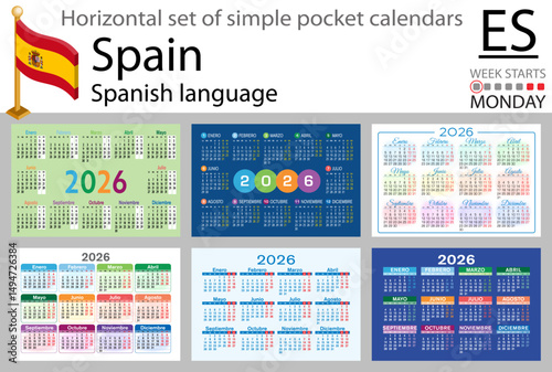 Spanish horizontal Set of pocket calendars for 2026