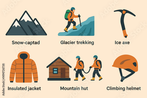 Mountain trekking equipment and activities for adventurous exploration