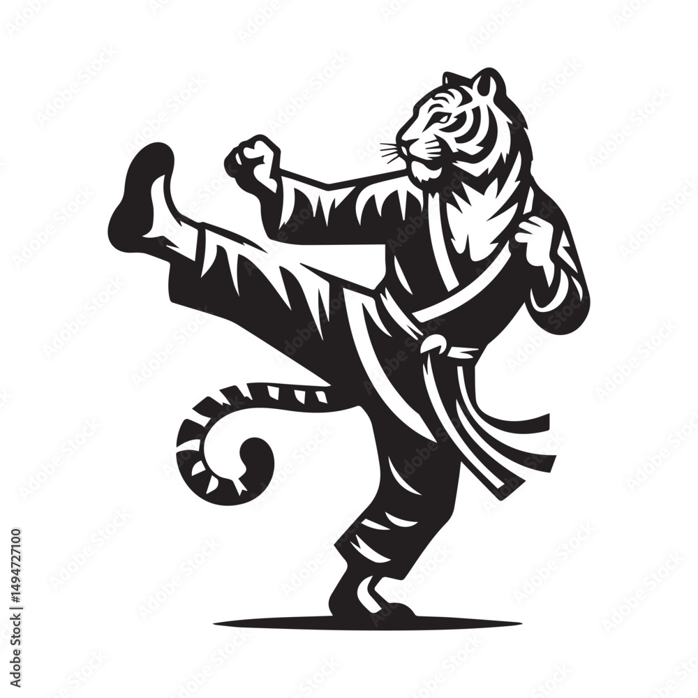 Fototapeta premium Kung Fu Tiger Mascot Logo – Fierce Martial Arts Animal Vector