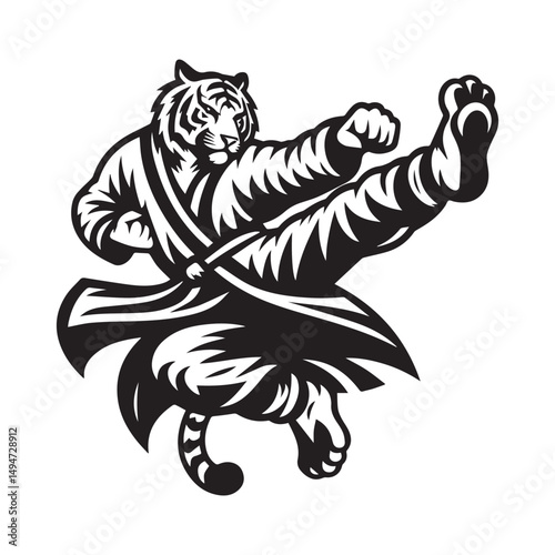 Kung Fu Tiger Mascot Logo – Fierce Martial Arts Animal Vector