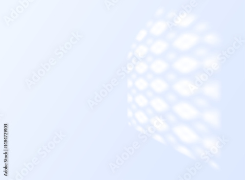 Shadow on light blue wall vector illustration, sun light from window Islamic Ramadan decorative arch frame blur effect